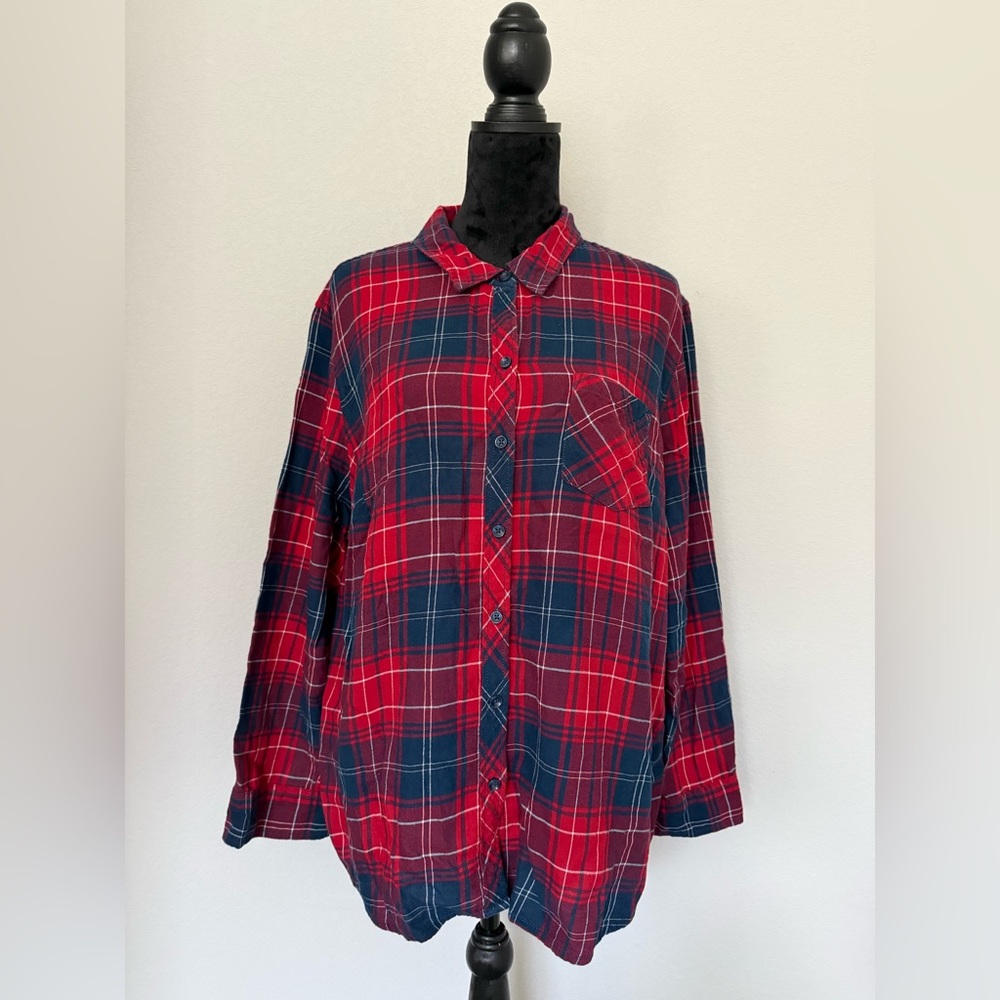 Terra & Sky Red Plaid Button Down Top size 1X